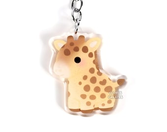 Giraffe Acrylic Glitter Keychain | Kawaii Chibi African Animal Lover Art Charm | Cute Cartoon Wildlife Zoo Safari Souvenir Keyring Gift