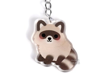 Tanuki Raccoon Dog Acrylic Glitter Keychain | Kawaii Chibi Japanese Folklore Animal Charm | Cute Cartoon Souvenir Wildlife Keyring Gift