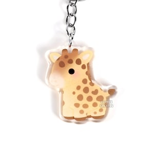 Giraffe Acrylic Glitter Keychain | Kawaii Chibi African Animal Lover Art Charm | Cute Cartoon Wildlife Zoo Safari Souvenir Keyring Gift