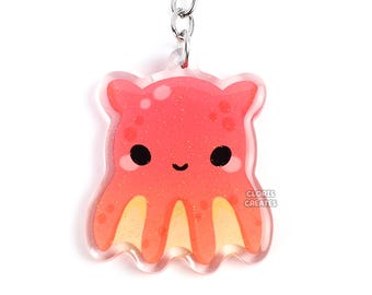 Vampire Squid Acrylic Glitter Keychain | Kawaii Marine Animal Ocean Charm | Cute Cartoon Deep Sea Creature Aquarium Souvenir Keyring Gift