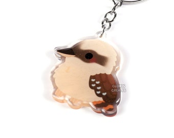 Laughing Kookaburra Acrylic Glitter Keychain | Kawaii Chibi Aussie Bird Animal Charm | Cute Cartoon Australia Wildlife Souvenir Keyring Gift