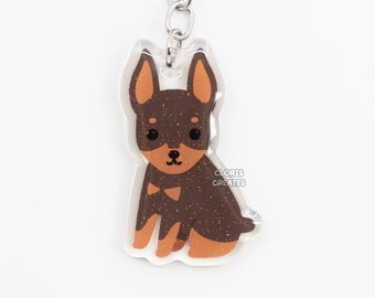 Cropped Red Doberman Pinscher Acrylic Dog Breed Keychain | Cartoon Kawaii Art Puppy Charm | Chibi Cute Animal Lover Pet Loss Memorial Gift