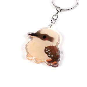 Llavero acrílico con purpurina de cucaburra risueña / Dije de pájaro australiano kawaii chibi / Lindo llavero de recuerdo de vida silvestre australiana de dibujos animados
