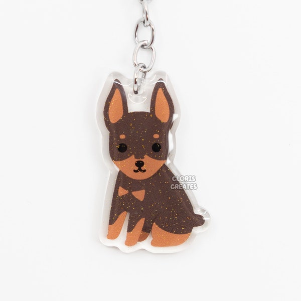 Cropped Red Doberman Pinscher Acrylic Dog Breed Keychain | Cartoon Kawaii Art Puppy Charm | Chibi Cute Animal Lover Pet Loss Memorial Gift