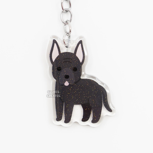 Cropped Black Great Dane Mastiff Acrylic Dog Keychain | Cartoon Kawaii Art Puppy Charm | Chibi Cute Animal Lover Pet Loss Memorial Gift