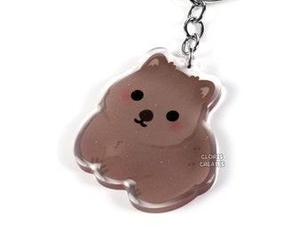 Wombat Acrylic Glitter Keychain | Kawaii Chibi Wild Aussie Animal Lover Charm | Cute Cartoon Australian Wildlife Zoo Souvenir Keyring Gift