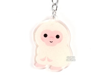 Japanese Snow Monkey Macaque Acrylic Glitter Keychain | Kawaii Chibi Wild Primate Animal Art Charm | Cute Cartoon Zoo Wildlife Keyring Gift
