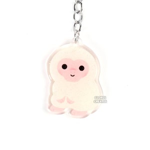 Japanese Snow Monkey Macaque Acrylic Glitter Keychain | Kawaii Chibi Wild Primate Animal Art Charm | Cute Cartoon Zoo Wildlife Keyring Gift