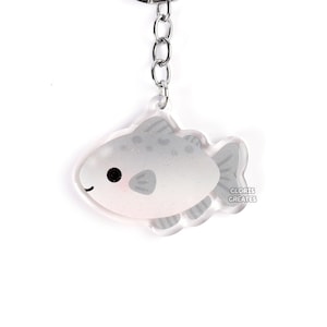 Salmon Acrylic Glitter Keychain | Kawaii Chibi Marine Animal Aquatic Art Charm | Cute Cartoon Sea Creature Aquarium Souvenir Keyring Gift