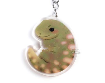 Llavero acrílico de lagarto Leachie Gecko Leachianus / Dije con purpurina de raza exótica kawaii de dibujos animados / Regalo para amantes de los reptiles chibi