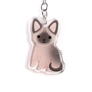Seal Point Sphynx Siamese Hairless Cat Acrylic Pet Breed Keychain | Cartoon Animal Glitter Charm | Kawaii Cute Kitten Lover Memorial Gift