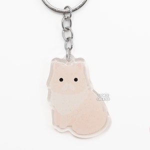 Cream Persian Cat Acrylic Pet Breed Keychain | Cartoon Chibi Animal Art Glitter Charm | Kawaii Cute Longhaired Kitten Loss Memorial Gift