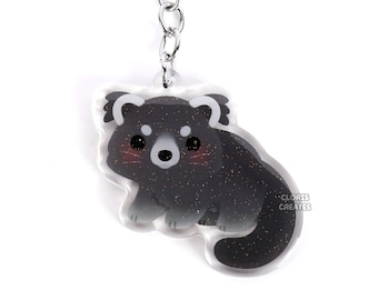 Binturong Bearcat Acrylic Glitter Keychain | Kawaii Chibi Wild Animal Lover Art Charm | Cute Cartoon Zoo Wildlife Zoo Souvenir Keyring Gift