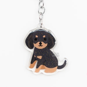 Black & Tan Coonhound Acrylic Dog Breed Keychain | Cartoon Kawaii Art Puppy Lover Glitter Charm | Chibi Cute Pet Loss Memorial Gift