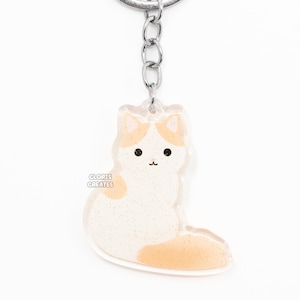 Orange Turkish Van Cat Acrylic Pet Breed Keychain | Cartoon Chibi Animal Art Glitter Charm | Kawaii Cute Longhaired Kitten Memorial Gift