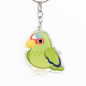 Llavero acrílico de loro amazónico de frente blanca / Dije de purpurina de doble cara con diseño de dibujos animados kawaii / Regalo para amantes de las mascotas exóticas