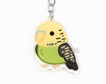 Lichtgroene grasparkiet Budgie acryl vogelras sleutelhanger | Cartoon kunst dubbelzijdige charme | Kawaii schattig exotisch huisdier dierenliefhebber cadeau