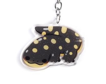 California Tiger Salamander Acrylic Lizard Keychain | Cartoon Kawaii Art Exotic Pet Glitter Charm | Chibi Cute Reptile Critter Animal Gift