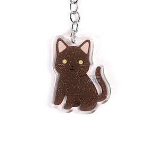 Havana Chocolate Brown Cat Acrylic Pet Breed Keychain | Cartoon Chibi Animal Art Glitter Charm | Kawaii Cute Kitten Loss Memorial Gift