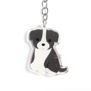 Black & White American Bulldog Acrylic Dog Bully Breed Keychain | Cartoon Kawaii Pitbull Puppy Glitter Charm | Cute Animal Lover Pet Gift