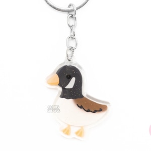 Llavero con forma de animal de granja de ganso canadiense, diseño de dibujos animados de Chibi, acrílico brillante, amuleto con cremallera de pájaro salvaje, lindo llavero de recuerdo kawaii