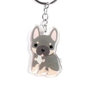Blue & Tan French Bulldog Frenchie Acrylic Dog Keychain | Cartoon Kawaii Art Puppy Charm | Chibi Cute Animal Lover Pet Loss Memorial Gift