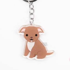 Red Pitbull Staffy Staffordshire Bull Terrier Acrylic Dog Breed Keychain | Cartoon Kawaii Art Puppy Glitter Charm | Chibi Cute Pet Loss Gift