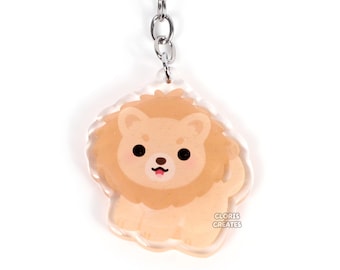 Lion Acrylic Glitter Keychain | Kawaii Chibi Animal Lover Wildcat Art Charm | Cute Cartoon Wildlife Zoo Souvenir Keyring Gift