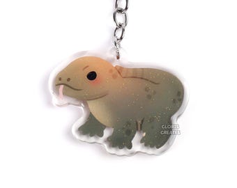 Komodo Dragon Acrylic Monitor Lizard Keychain | Cartoon Kawaii Exotic Pet Breed Glitter Charm | Chibi Cute Reptile Critter Animal Lover Gift