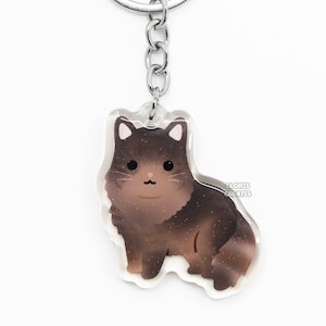Longhaired Tortoiseshell (Tortie) Cat Acrylic Pet Breed Keychain | Cartoon Chibi Animal Art Glitter Charm | Kawaii Cute Kitten Memorial Gift