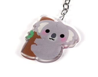 Koala Bear Acrylic Glitter Keychain | Kawaii Chibi Wild Aussie Animal Charm | Cute Cartoon Australian Wildlife Zoo Souvenir Keyring Gift