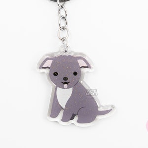 Blue Pitbull Staffy Staffordshire Bull Terrier Acrylic Dog Keychain | Cartoon Kawaii Art Puppy Glitter Charm | Chibi Cute Pet Loss Gift