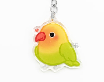 Fischer Lovebird Acrylic Bird Breed Parrot Keychain | Cartoon Kawaii Art Double-Sided Charm | Cute Chibi Exotic Pet Animal Lover Gift
