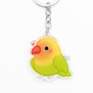 Llavero acrílico de loro Fischer Lovebird, diseño de ave de raza de loro, con diseño de dibujos animados kawaii de doble cara, regalo para amantes de las mascotas exóticas.