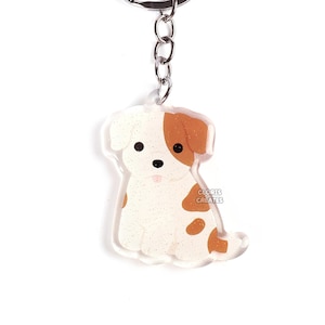 Red Spotted American Bulldog Acrylic Dog Bully Breed Keychain | Cartoon Kawaii Pitbull Puppy Glitter Charm | Cute Animal Lover Pet Gift