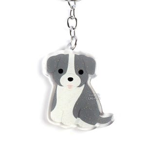 Blue & White American Bulldog Acrylic Dog Breed Keychain | Cartoon Kawaii Gray Pitbull Puppy Glitter Charm | Cute Animal Lover Pet Gift