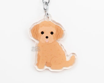 Apricot Goldendoodle Labradoodle Acrylic Mixed Dog Breed Keychain | Cartoon Kawaii Doodle Puppy Charm | Chibi Cute Pet Loss Memorial Gift