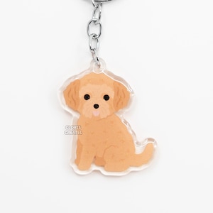 Goldendoodle Labradoodle acrylique race de chiens mélangés abricot porte-clés | Charm Chiot Doodle Kawaii Dessin Animé | Joli cadeau commémoratif de perte d'animal de compagnie Chibi