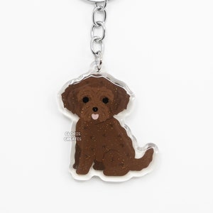 Chocolate Brown Goldendoodle Labradoodle Acrylic Mixed Dog Keychain | Cartoon Kawaii Doodle Puppy Charm | Chibi Cute Pet Loss Memorial Gift