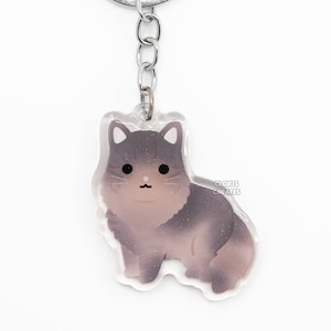 Diluted Longhaired Tortoiseshell (Tortie) Cat Acrylic Pet Breed Keychain | Cartoon Chibi Animal Glitter Charm | Kawaii Cute Kitten Gift