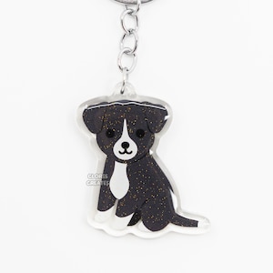 Black Mountain Cur Acrylic Dog Breed Keychain | Cartoon Kawaii Art Puppy Glitter Charm | Chibi Cute Animal Lover Pet Loss Memorial Gift