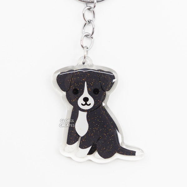 Black Mountain Cur Acrylic Dog Breed Keychain | Cartoon Kawaii Art Puppy Glitter Charm | Chibi Cute Animal Lover Pet Loss Memorial Gift