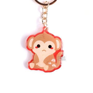 Year of the Monkey Acrylic Glitter Keychain Kawaii Chibi Lunar New Year Zodiac Art Charm Cute Cartoon Lucky Animal Souvenir Keyring Gift image 1