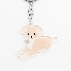 Fawn Italian Greyhound Iggy Acrylic Dog Breed Keychain | Cartoon Kawaii Art Whippet Puppy Glitter Charm | Chibi Cute Pet Loss Memorial Gift