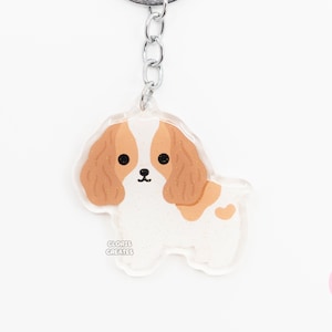Red & White Cocker Spaniel Acrylic Dog Keychain | Cartoon Kawaii Art Puppy Glitter Charm | Chibi Cute Animal Lover Pet Loss Memorial Gift