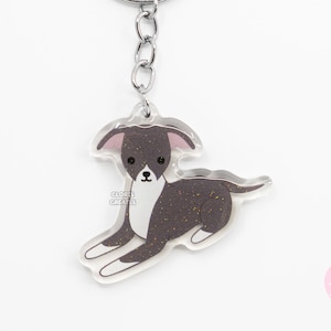 Blue Italian Greyhound Iggy Acrylic Dog Breed Keychain | Cartoon Kawaii Art Whippet Puppy Glitter Charm | Chibi Cute Pet Loss Memorial Gift