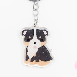 Black Tri English Bulldog Acrylic Dog Breed Keychain | Cartoon Kawaii Art Puppy Charm | Chibi Cute Animal Lover Pet Loss Memorial Gift