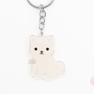 Cream Shiba Inu Dog Breed Acrylic Keychain | Cartoon Kawaii Art Puppy Glitter Charm | Chibi Cute Animal Lover Pet Loss Memorial Gift