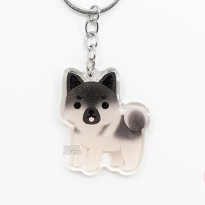 Norwegian Elkhound Acrylic Dog Breed Keychain | Cartoon Kawaii Art Puppy Glitter Charm | Chibi Cute Animal Lover Pet Loss Memorial Gift