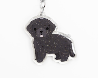 Black Newfoundland Newfie Acrylic Dog Breed Keychain | Cartoon Kawaii Art Puppy Lover Glitter Charm | Chibi Cute Pet Loss Memorial Gift